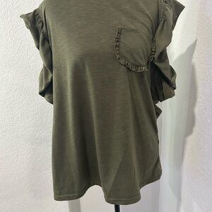 Olive Ruffle Sleeve Women's Top